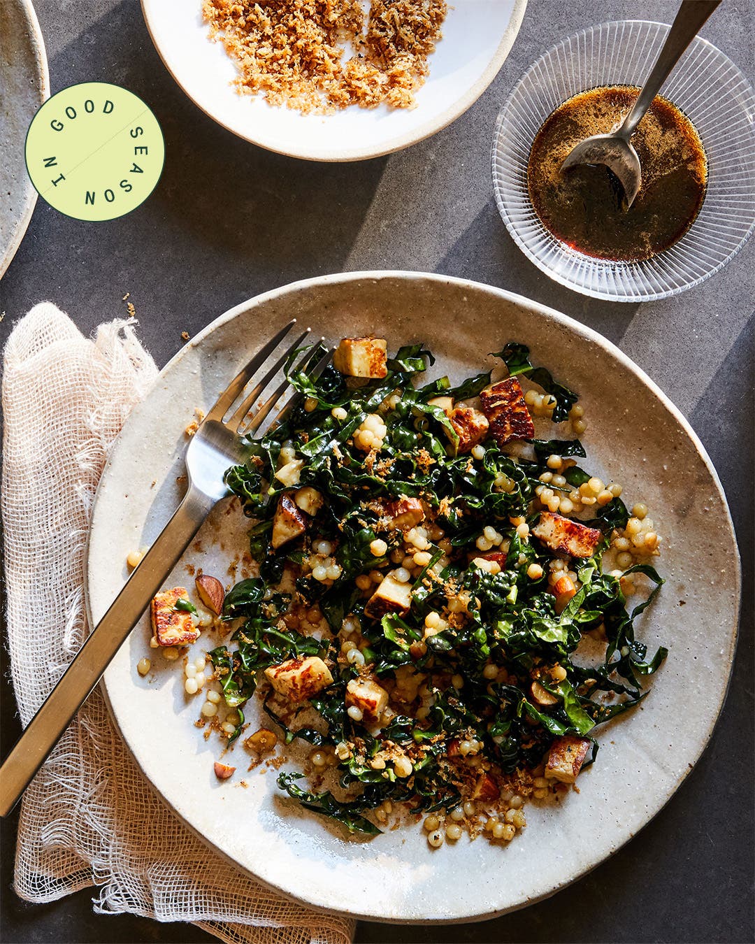 Pearled Couscous Salad With Kale, Halloumi, and Za’atar Pearled Couscous Salad with Kale, Halloumi, and Za’atar.