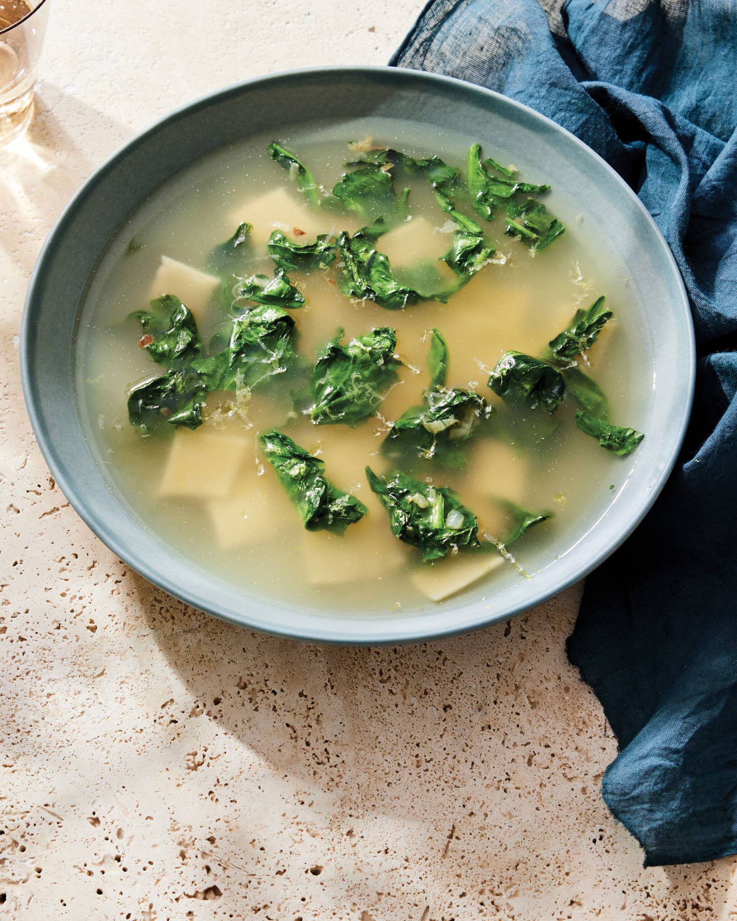 Quadrucci in Brodo con Spinaci (Pasta Squares and Spinach in Broth)