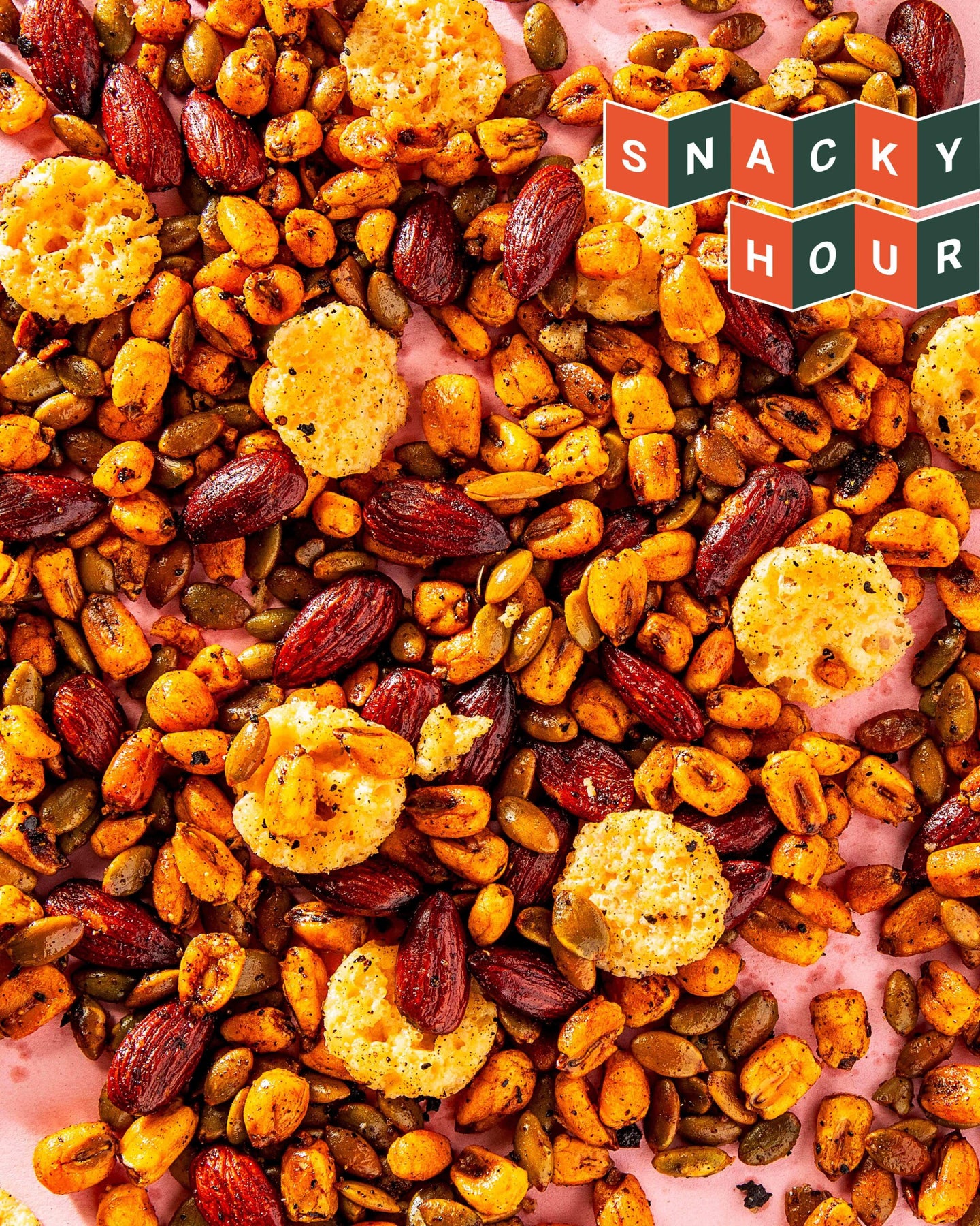 garlicky corn nuts with cheese crisps