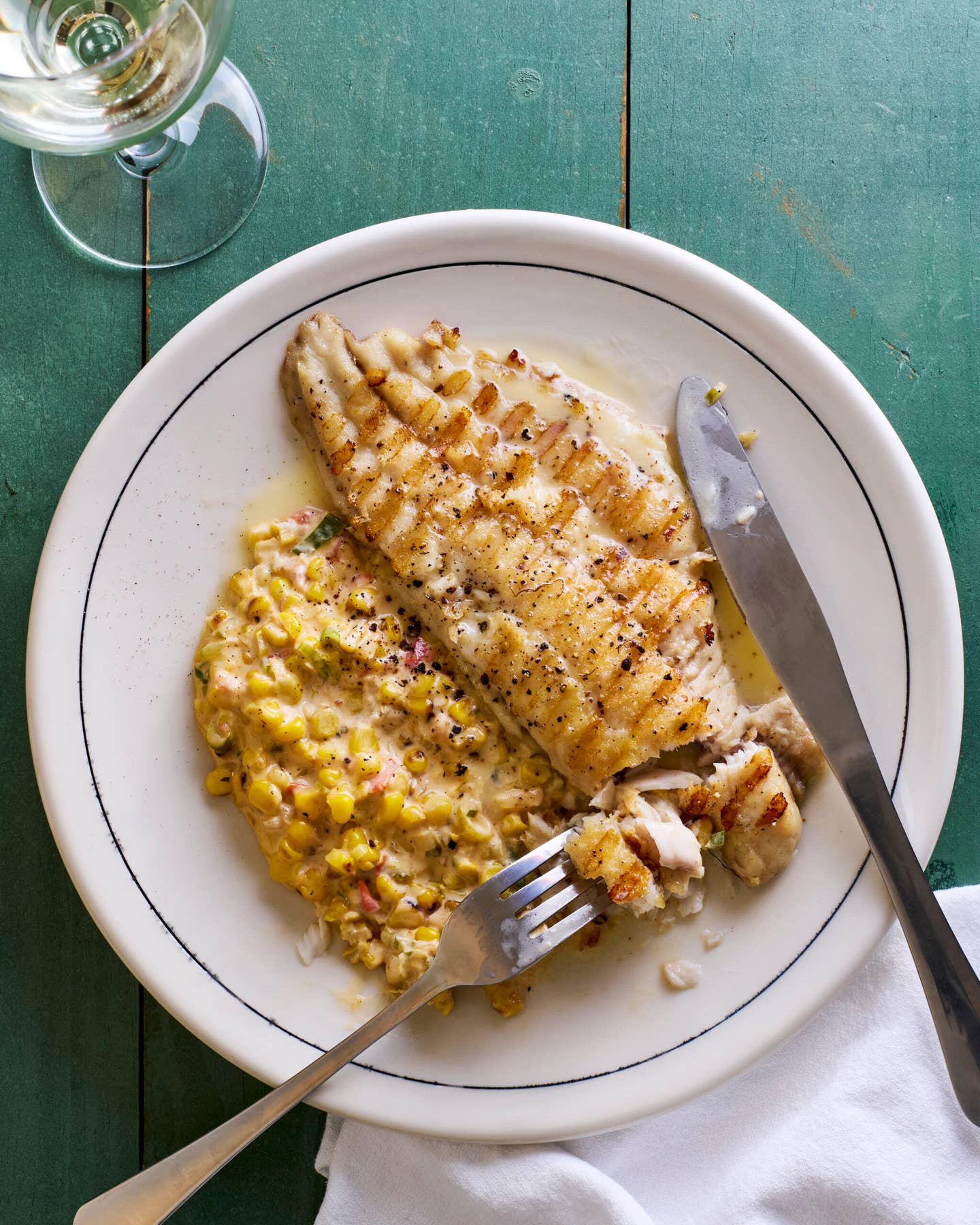 Grilled Catfish with Beurre Blanc and Corn Maque Choux