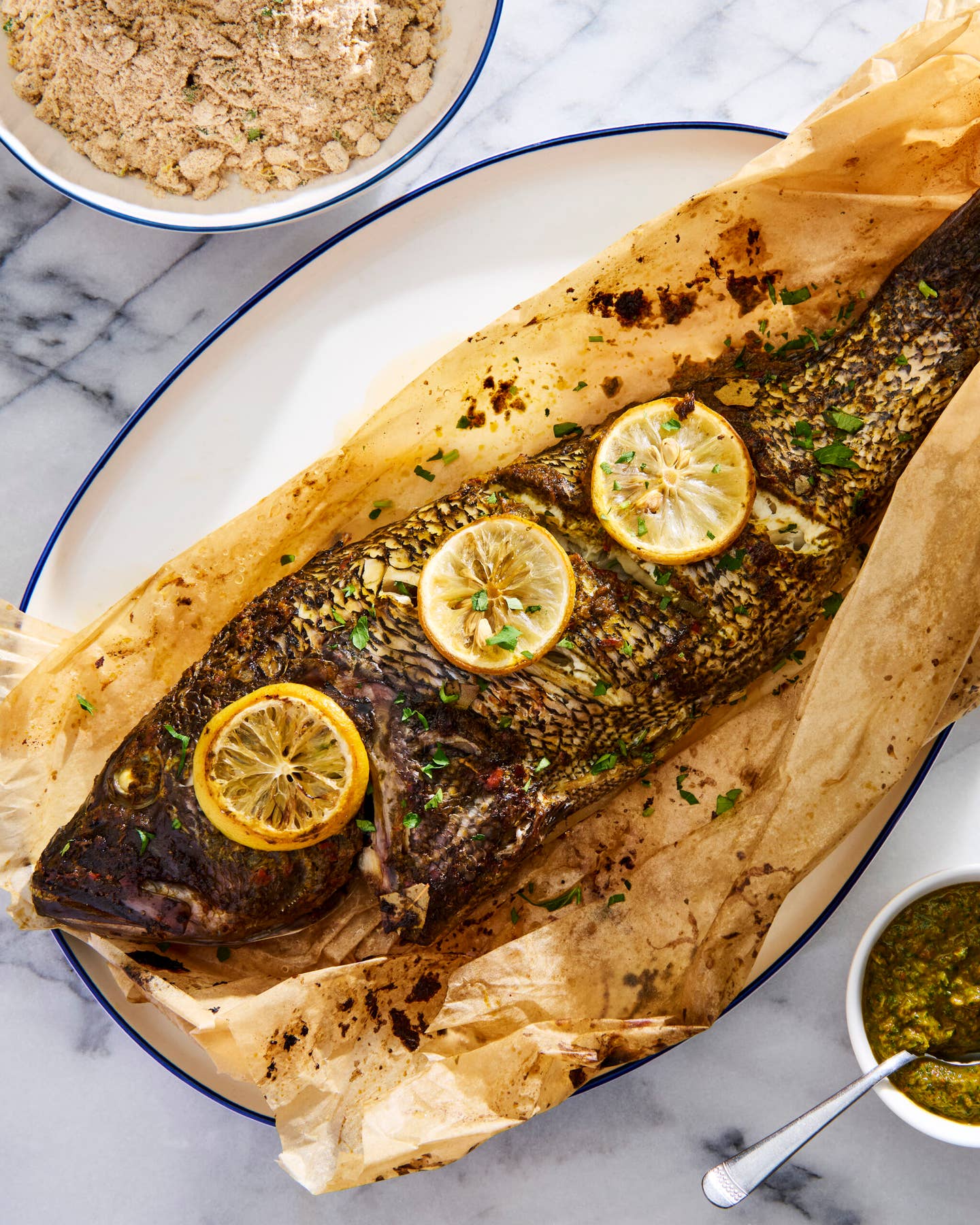 Baked Fish with Chermoula and Onion Farofa Baked Fish with Chermoula and Onion Farofa