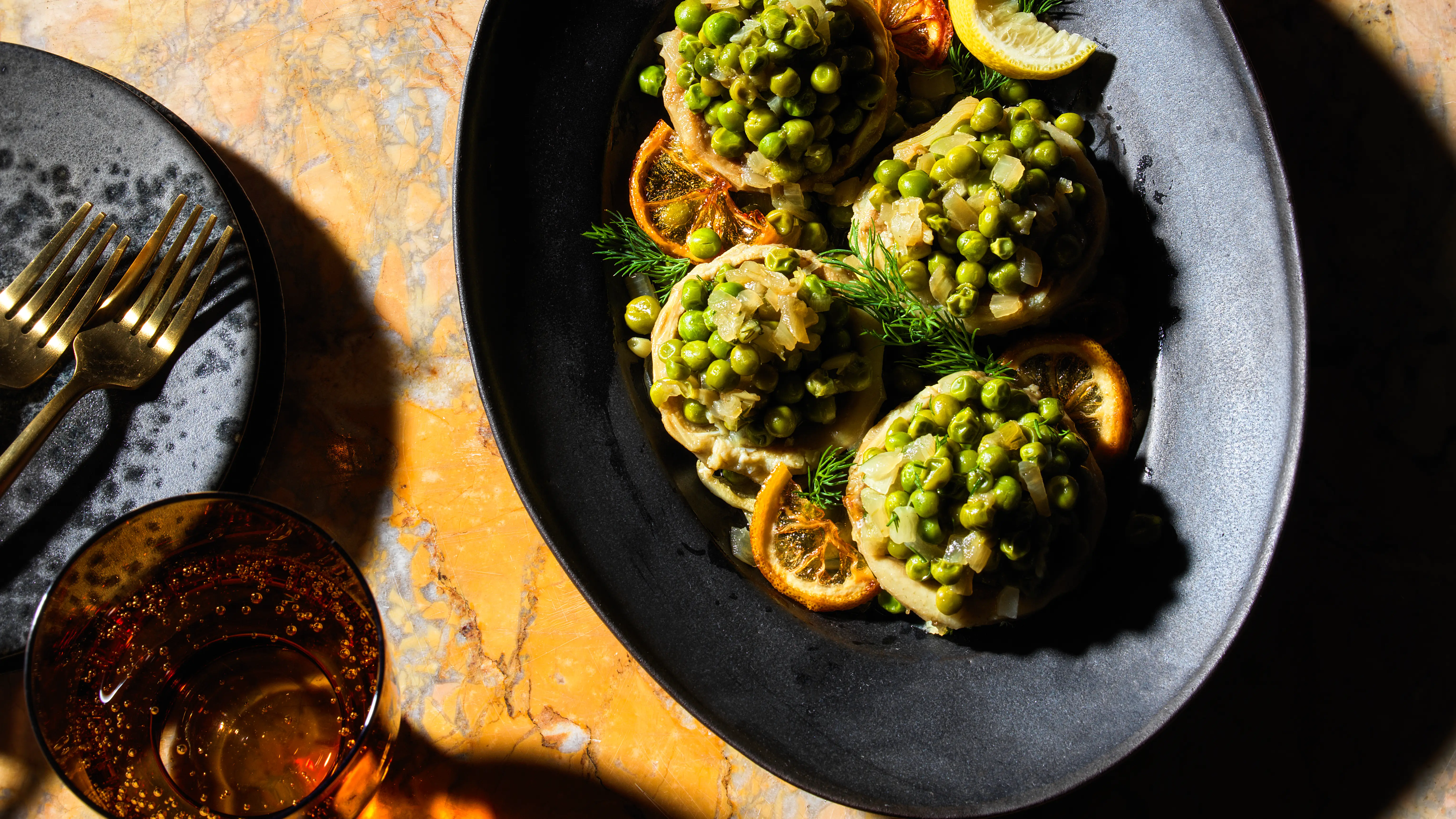 Turkish Braised Artichokes with Peas and Candied Lemon-image