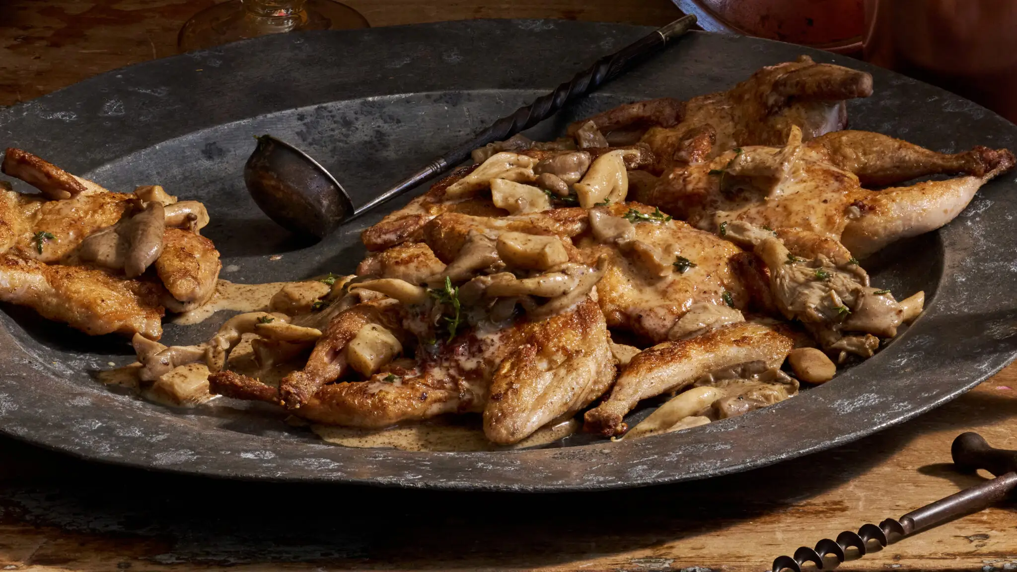 Skillet Quail with Wild Mushroom Gravy-image