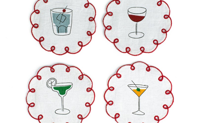 Misette Fête Embroidered Linen Coasters
