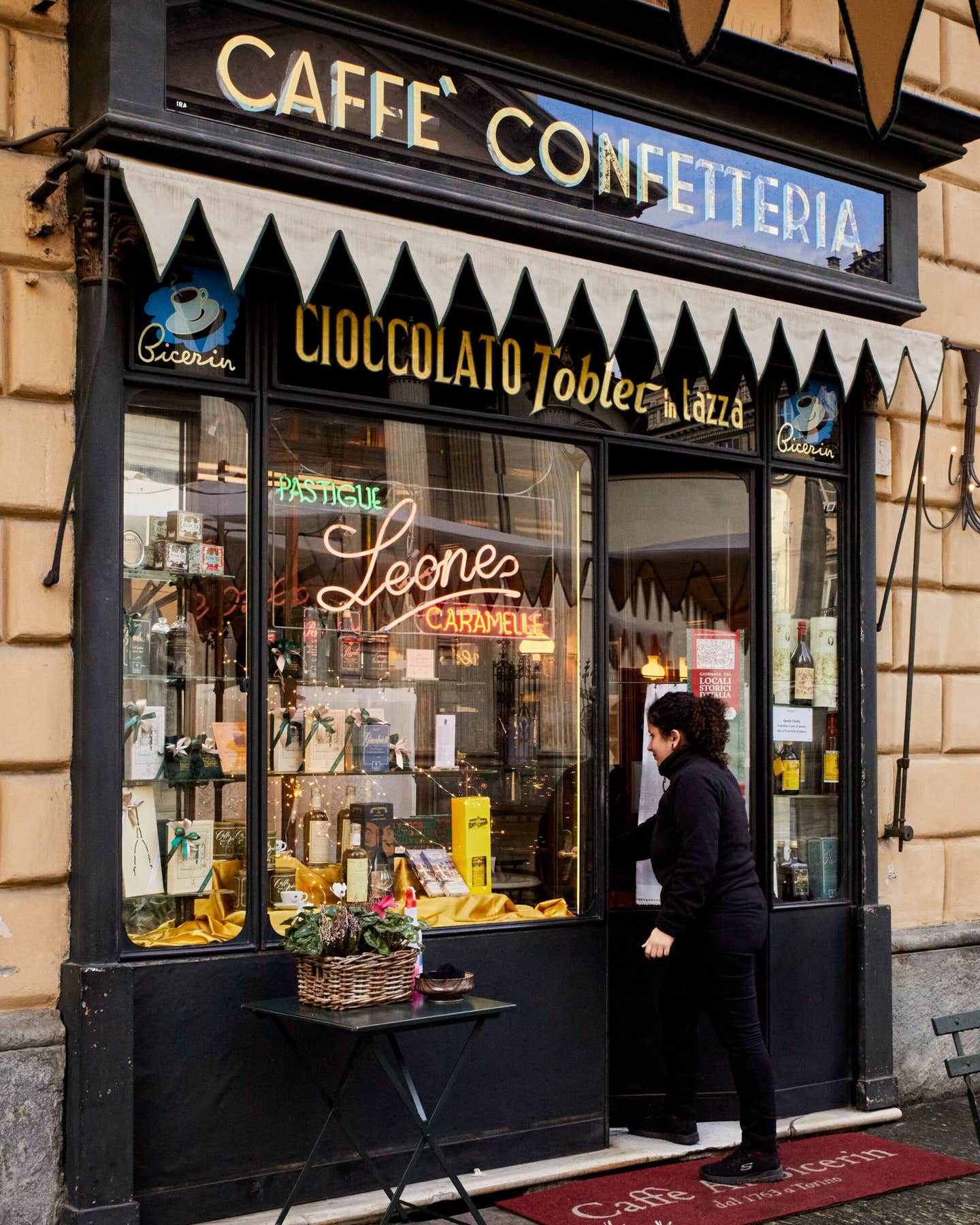 Out  the front of Cafe Bicerin Turin