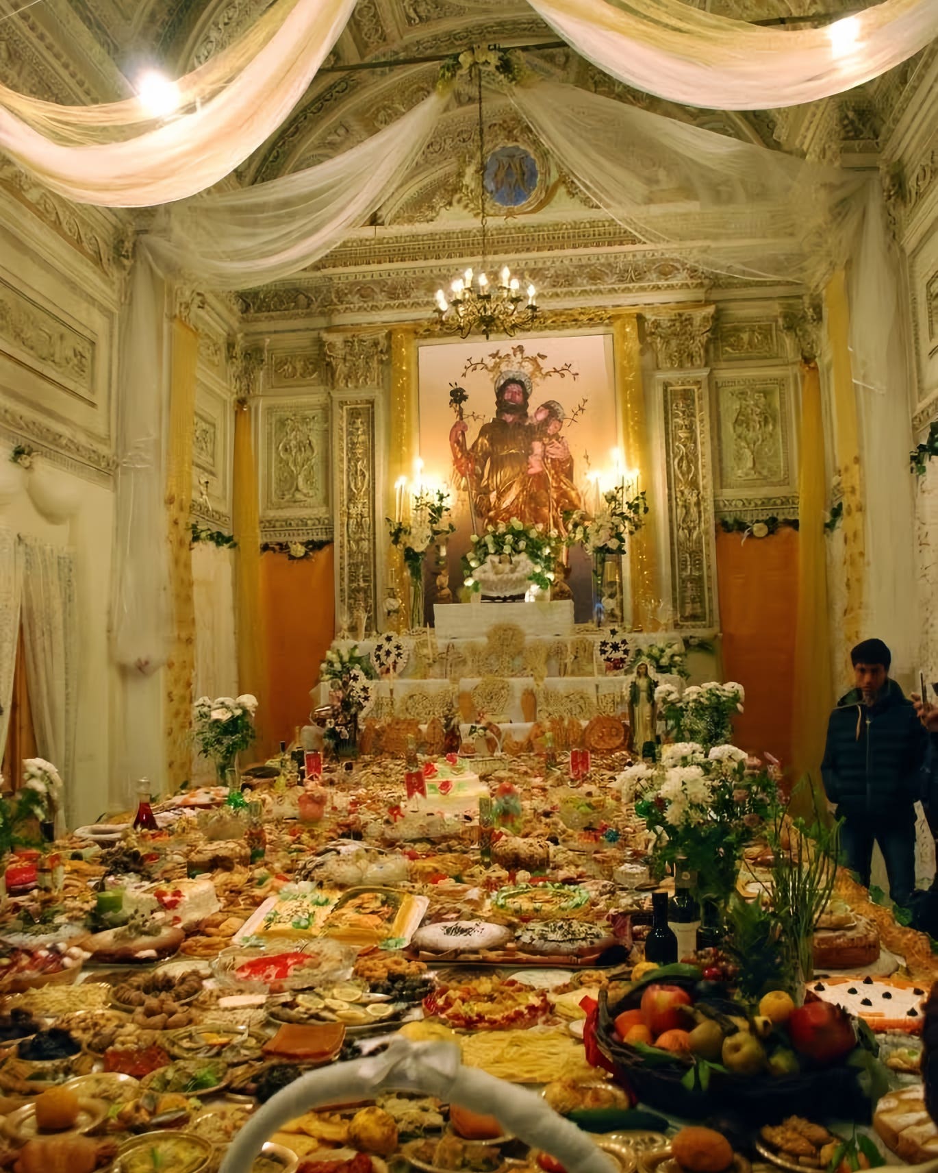 An overflowing St. Joseph’s Day table in Menfi, Sicily 