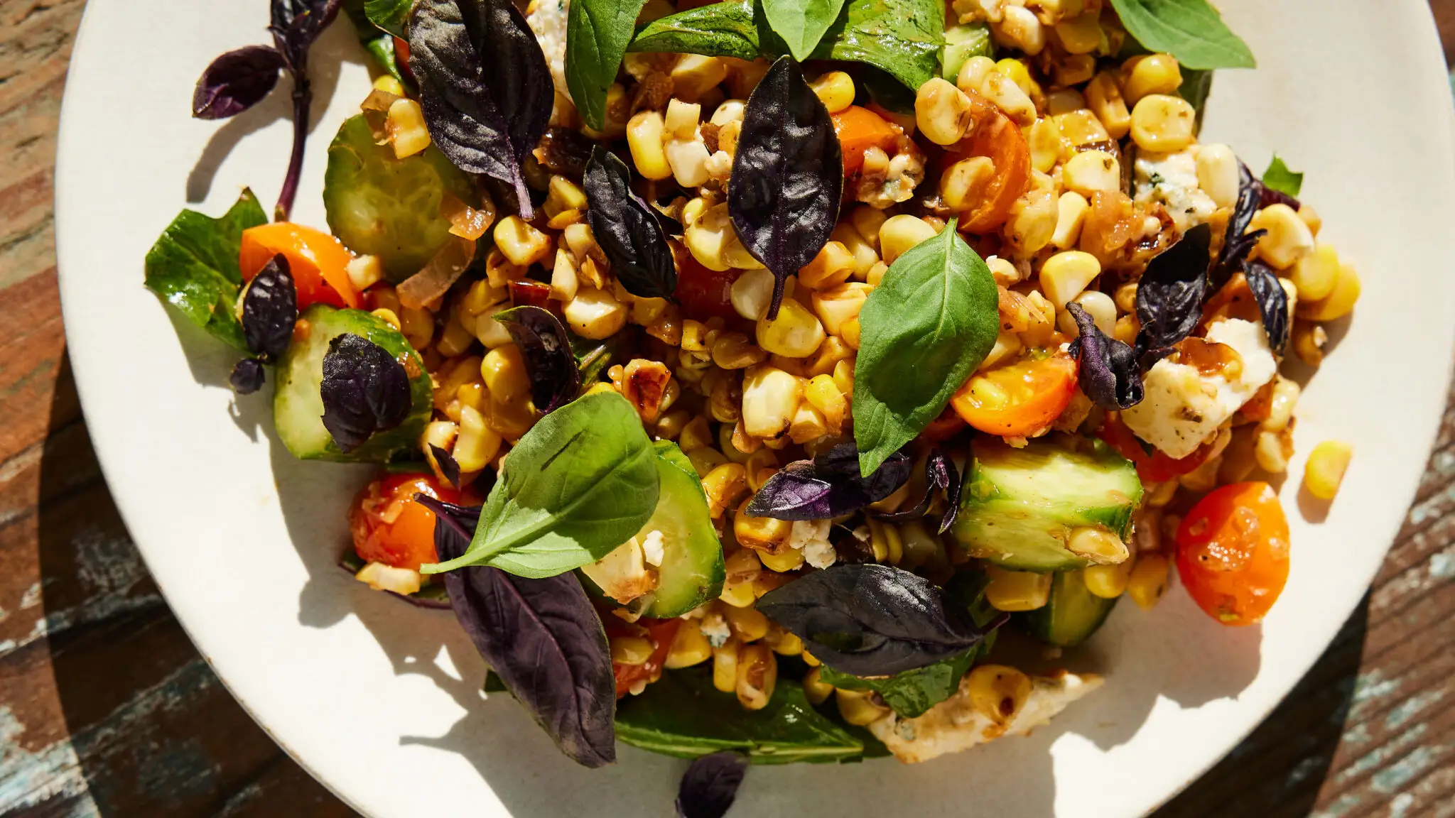 Corn Salad With Dandelion Greens and Smoked Blue Cheese-image