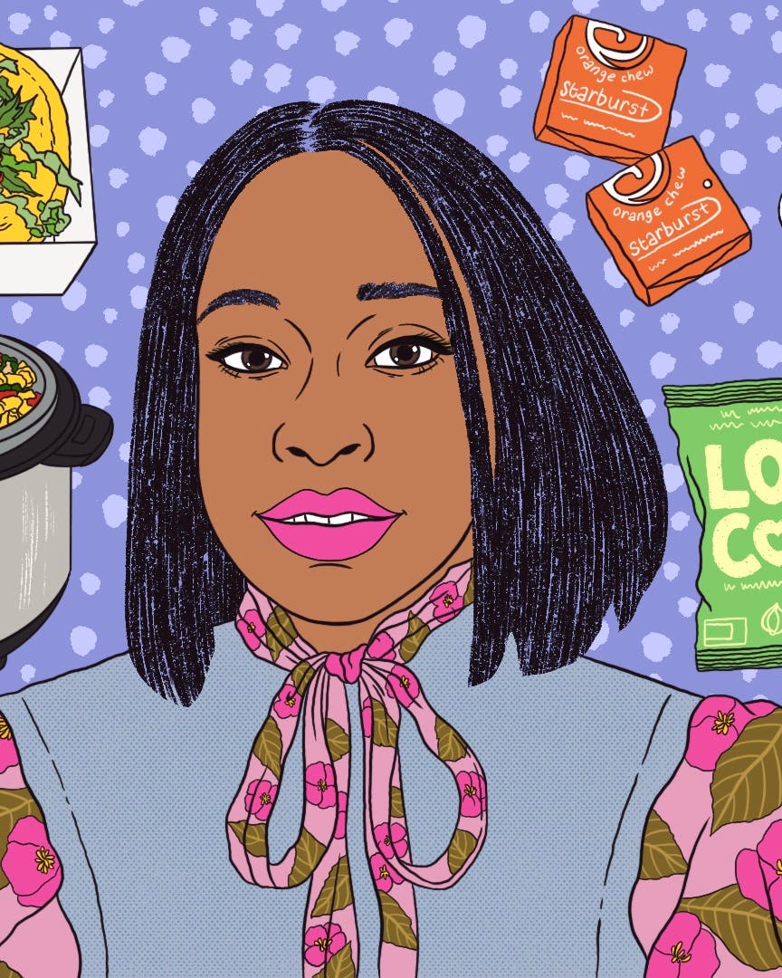 Phoebe Robinson Is Obsessed With Crunchy Snacks and ‘Chaos’ Cooking Phoebe blue dot