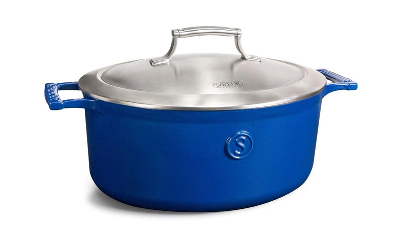 SAVEUR Selects Enameled Cast Iron 6-Quart Oval Roaster With Stainless Steel Li