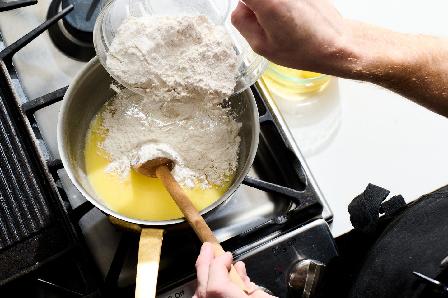 Add the flour and cook Add the flour and cook