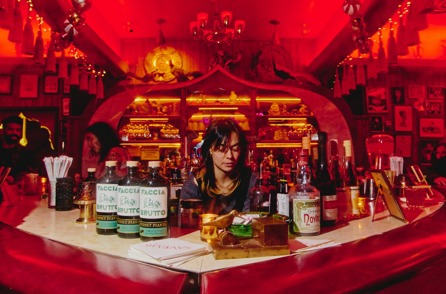 Faccia Brutto’s Fernet Pianta and Tempus Fugit’s creme de noyaux take pride of place at The Turk’s Inn. 